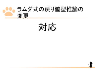 ラムダ式の戻り値型推論の
変更
115
対応
 