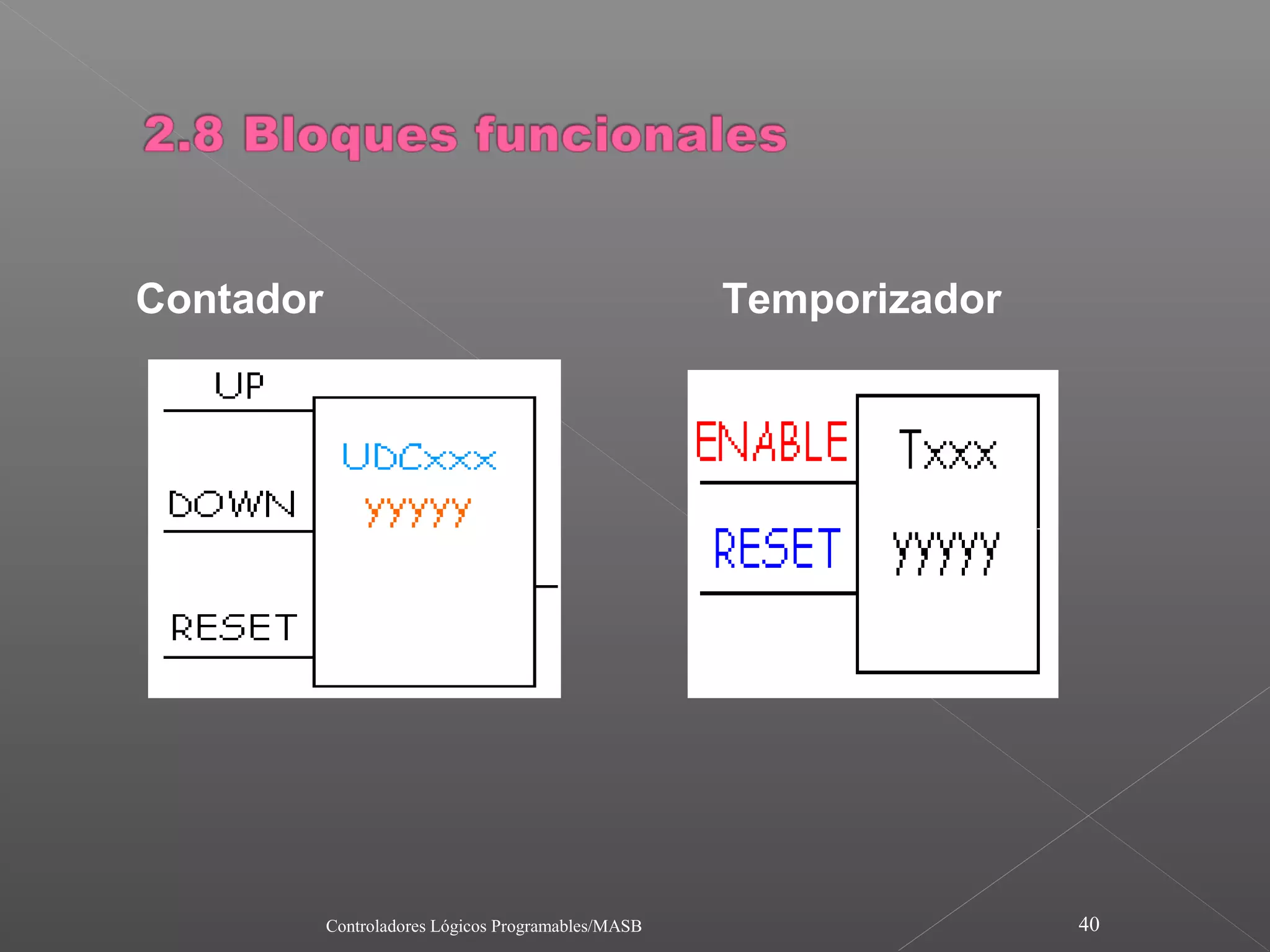 Contador                                             Temporizador




           Controladores Lógicos Programables/MASB                  40
 