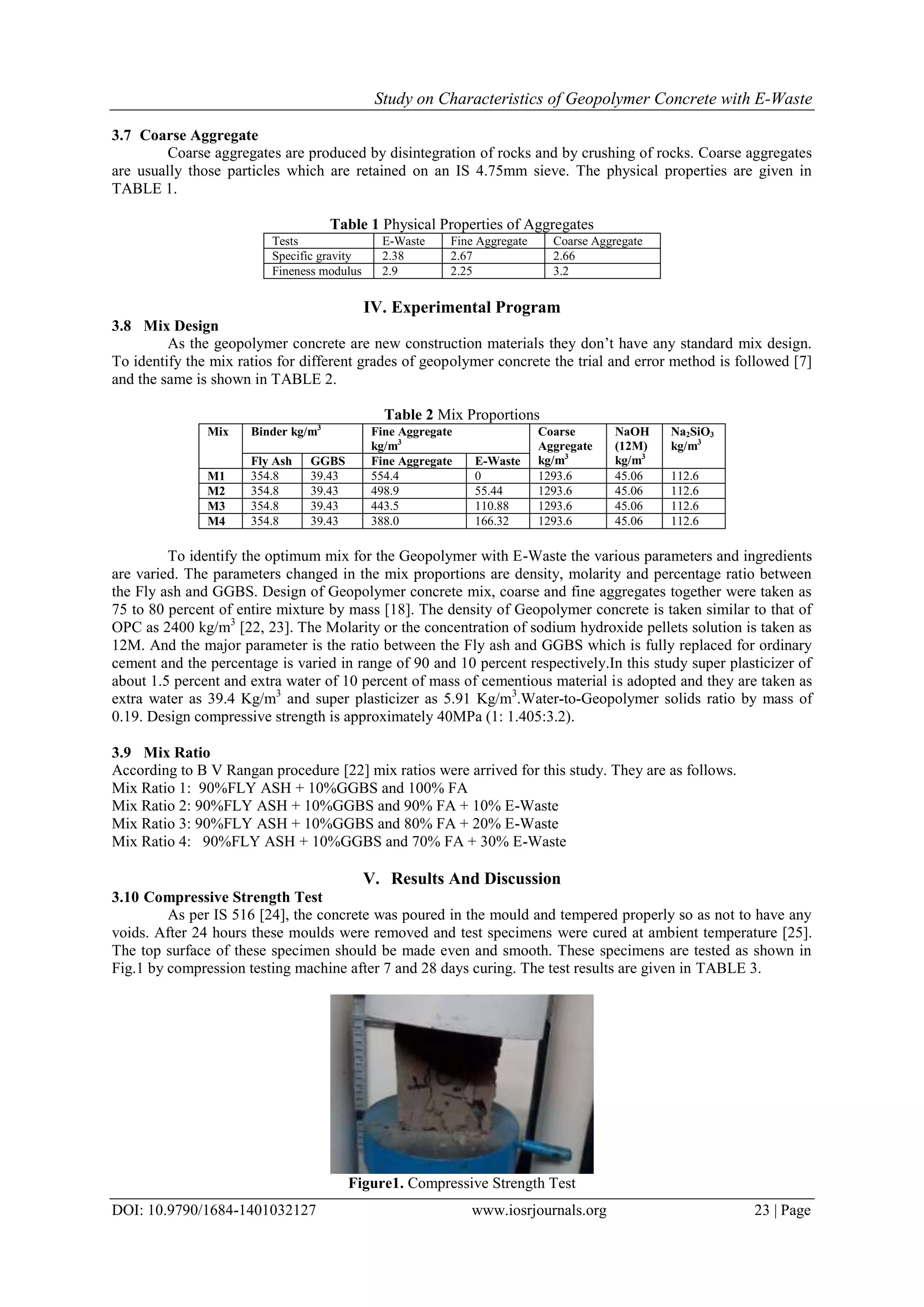 Study on Characteristics of Geopolymer Concrete with E-Waste | PDF
