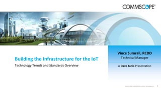 1PRIVATE AND CONFIDENTIAL © 2016 CommScope, Inc
Building the Infrastructure for the IoT
Technology Trends and Standards Overview
Vince Sumrall, RCDD
Technical Manager
A Dave Tanis Presentation
 