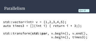 std::visit
std::visit( make_visitor {
[](int a) { std::cout << a << " int n"; }
[](float a) { std::cout << a << " float n"...