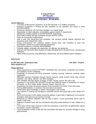 Rrrrrrrrrrrrrrrrsrikanth Opt Recruiter Resume (2)