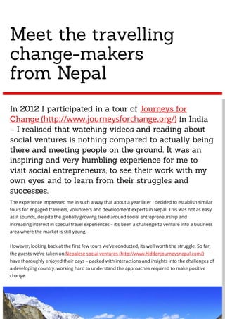 Meet the travelling change-makers from Nepal  - Virgin Unites blog