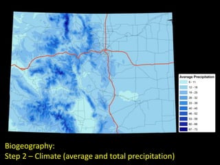 Biogeography:
Step 2 – Climate (average and total precipitation)
 