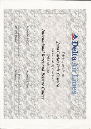 Certificado Delta Airlines London 1999