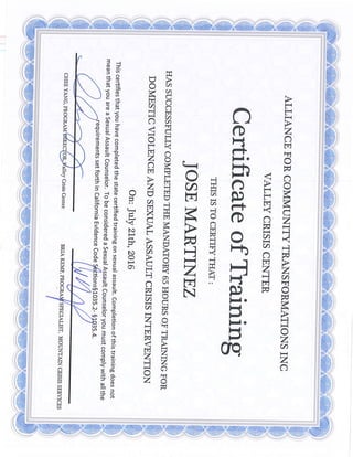 Jose Martinez Certificate of Training DVSA