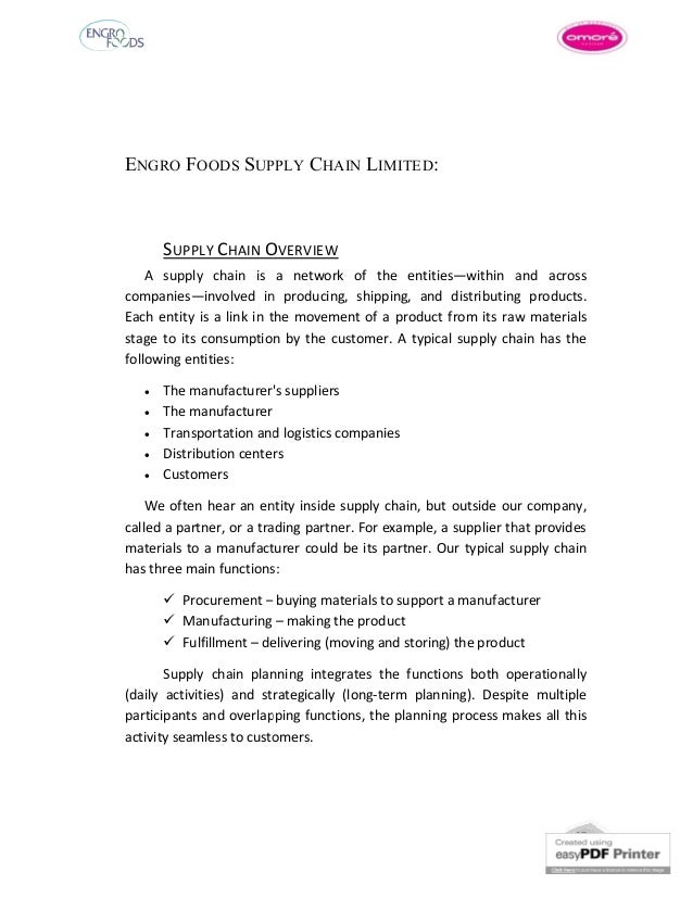Supply Chain Internship Report EFL Sahiwal Plant
