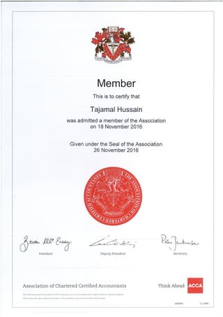 ACCA Membership Certificate