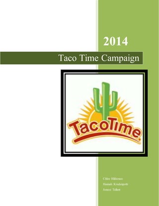 2014
Chloe Hildeman
Hannah Kradenpoth
Jonece Tallant
Taco Time Campaign
 
