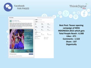 Best Post: Teaser opening
campaign of MISS
INDONESIA 2015 which gets
Total People Reach : 6.308
Likes : 471
Comments : 1.522
Share : 107
Organically
 