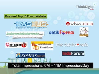 Total Impressions: 6M – 11M Impression/Day
Proposed Top 10 Forum Website
 
