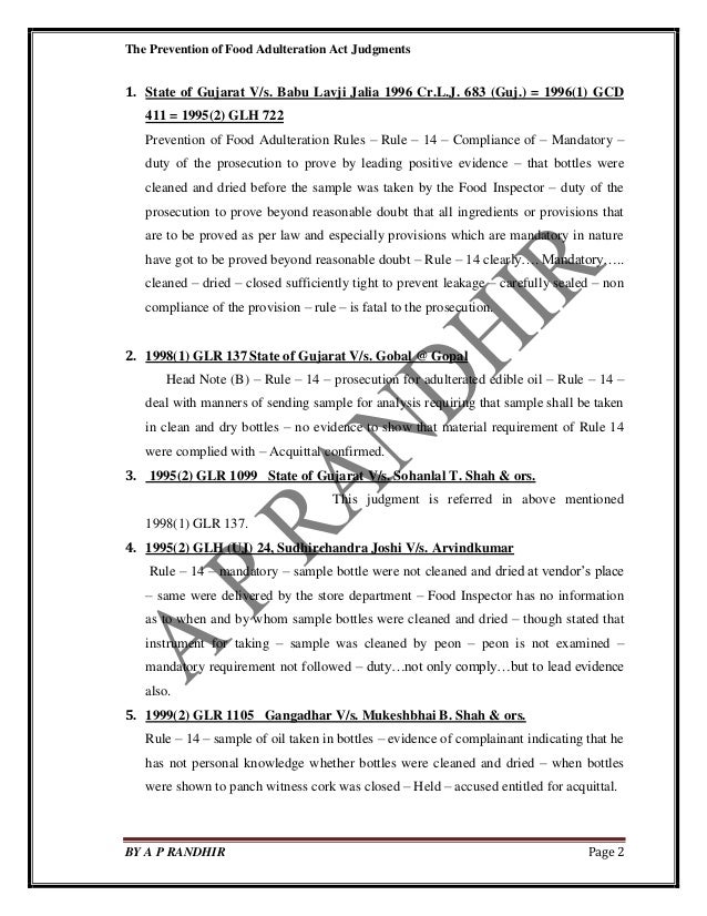 LATEST JUDGEMENT OF FOOD CASES
