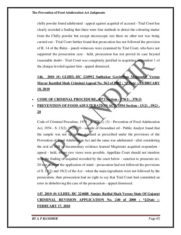 LATEST JUDGEMENT OF FOOD CASES