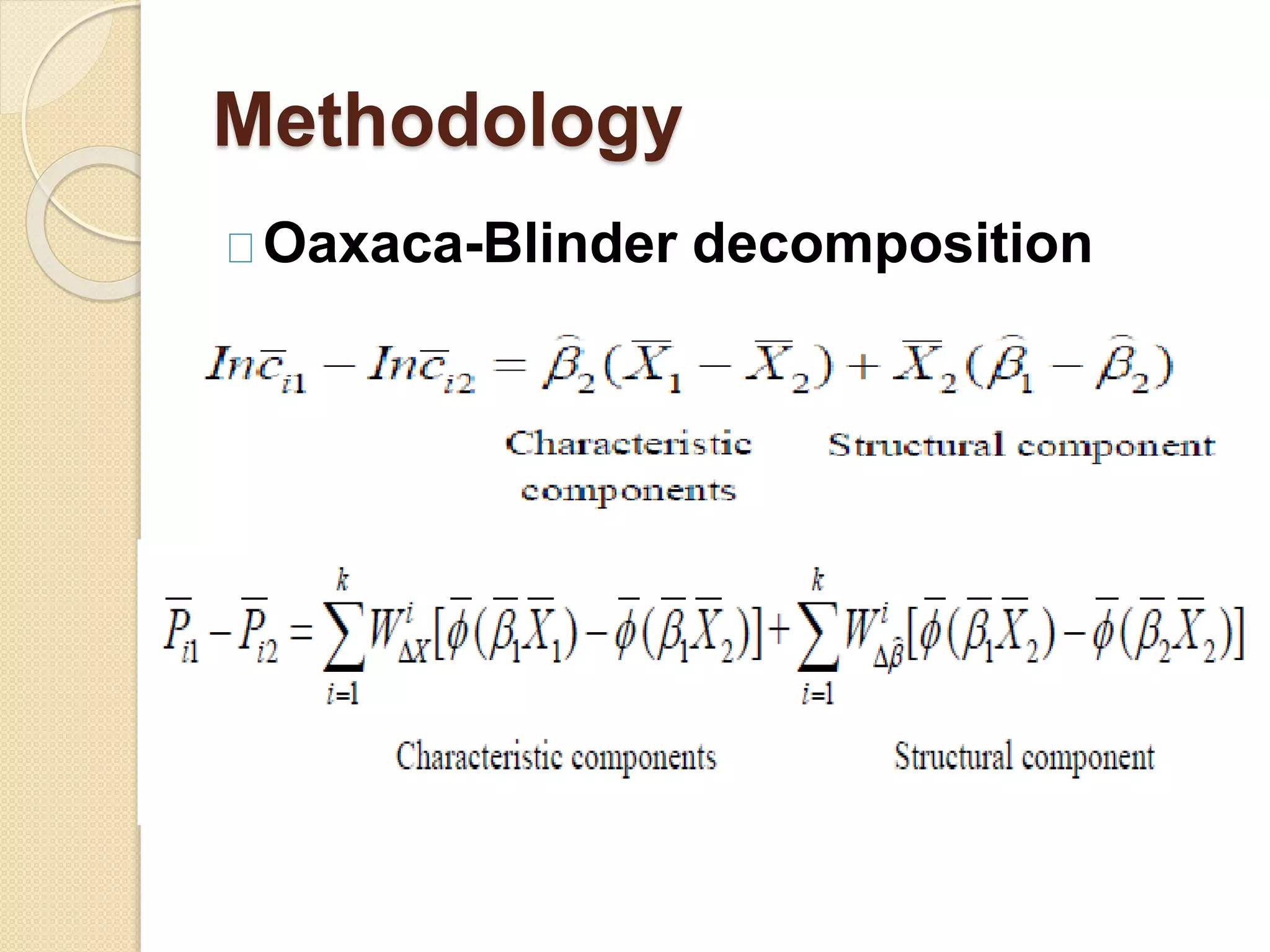Methodology 
Oaxaca-Blinder decomposition 
 