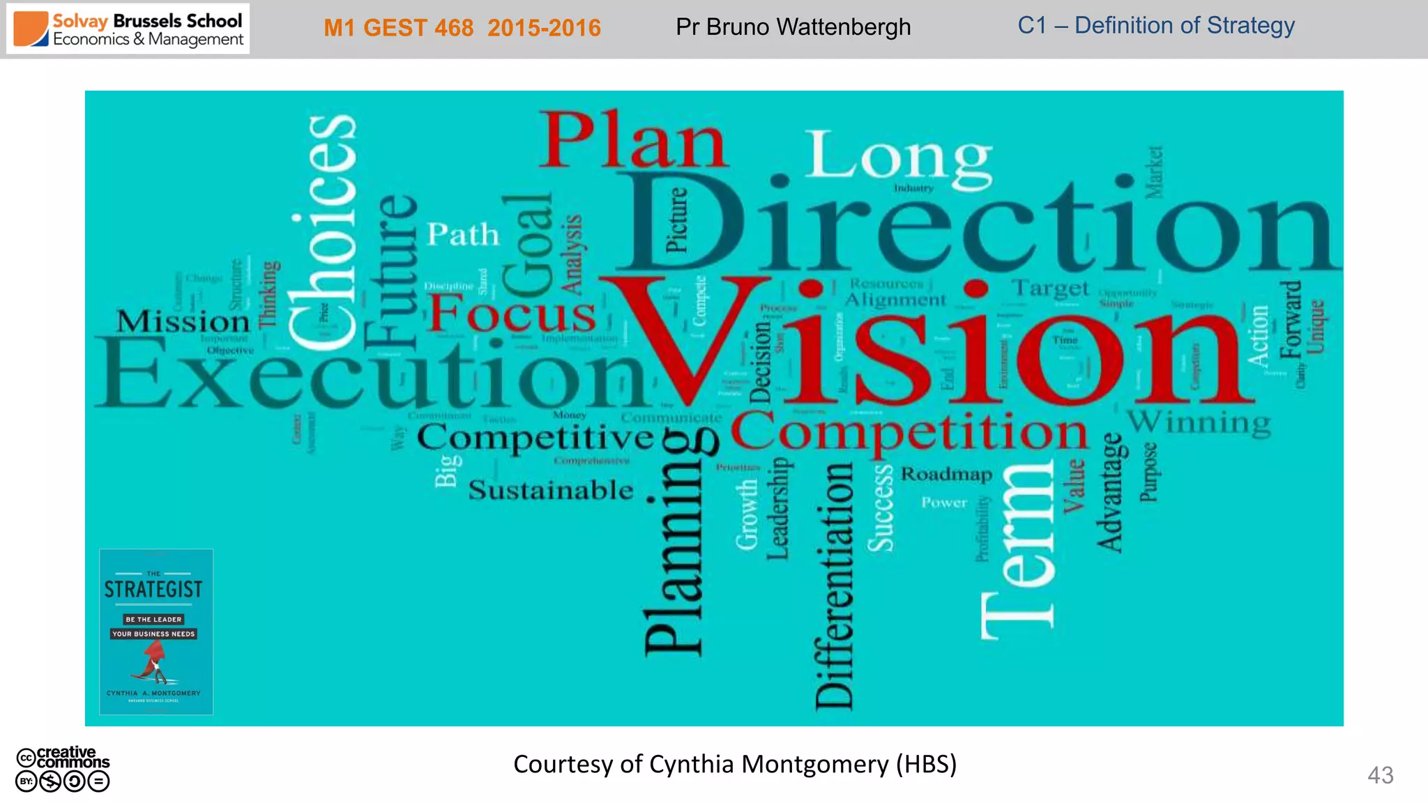 M1 GEST 468 2015-2016 Pr Bruno Wattenbergh C1 – Definition of Strategy
43Courtesy	
  of	
  Cynthia	
  Montgomery	
  (HBS)	
  	
  
 