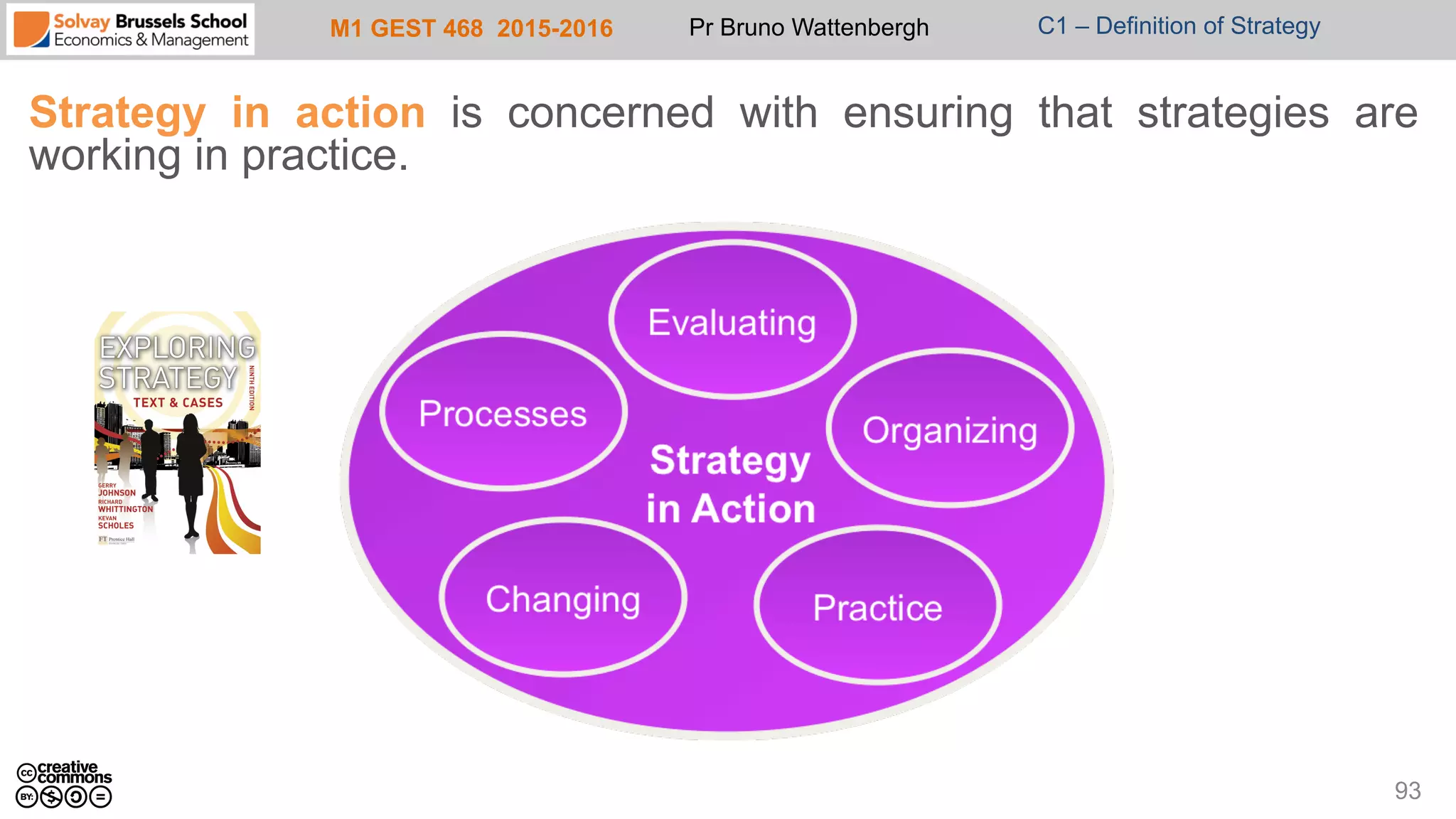 M1 GEST 468 2015-2016 Pr Bruno Wattenbergh C1 – Definition of Strategy
Strategy in action is concerned with ensuring that strategies are
working in practice.
93
 