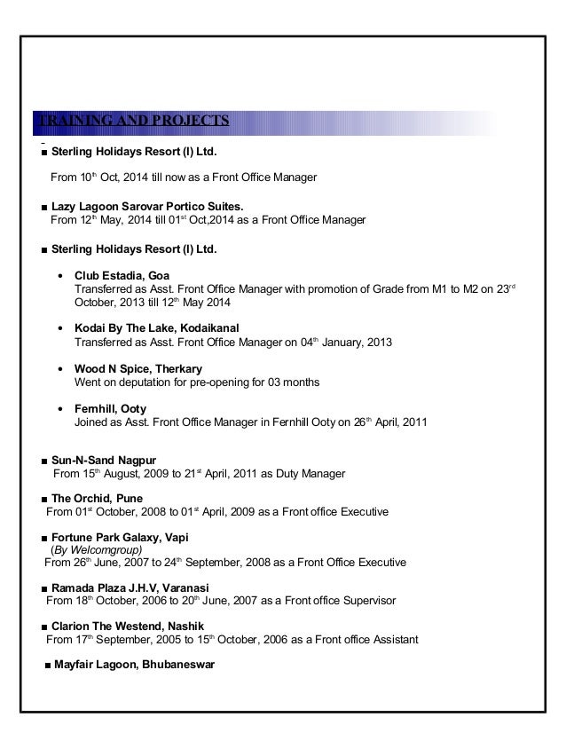 front office executive resume