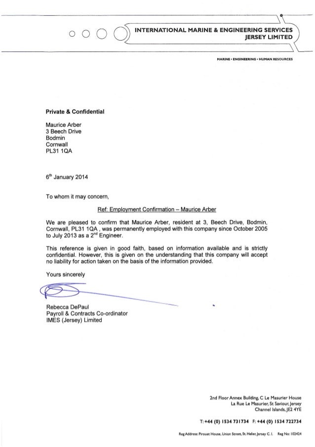 employee confirmation letter maurice arber 6jan14 2 verification letter of employment