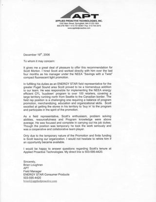 Letter of Recommendation - Applied Proactive Technologies
