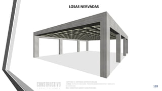 CAPÍTULO 1: SISTEMAS ESTRUCTURALES
CURSO: ESTRUCTURACIÓN, PREDIMENSIONAMIENTO Y ANÁLISIS
DE EDIFICIOS
ING. CHRISTIAN ASMAT GARAYCOCHEA
128
LOSAS NERVADAS
 