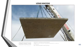 CAPÍTULO 1: SISTEMAS ESTRUCTURALES
CURSO: ESTRUCTURACIÓN, PREDIMENSIONAMIENTO Y ANÁLISIS
DE EDIFICIOS
ING. CHRISTIAN ASMAT GARAYCOCHEA
162
LOSAS MACIZAS
 