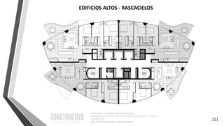 CAPÍTULO 1: SISTEMAS ESTRUCTURALES
CURSO: ESTRUCTURACIÓN, PREDIMENSIONAMIENTO Y ANÁLISIS
DE EDIFICIOS
ING. CHRISTIAN ASMAT GARAYCOCHEA
221
EDIFICIOS ALTOS - RASCACIELOS
 