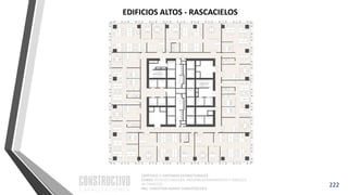 CAPÍTULO 1: SISTEMAS ESTRUCTURALES
CURSO: ESTRUCTURACIÓN, PREDIMENSIONAMIENTO Y ANÁLISIS
DE EDIFICIOS
ING. CHRISTIAN ASMAT GARAYCOCHEA
222
EDIFICIOS ALTOS - RASCACIELOS
 