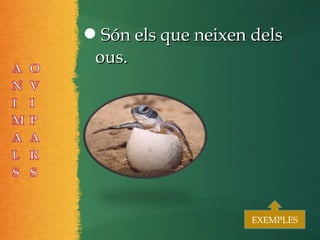 Són els que neixen delsSón els que neixen dels
ous.ous.
EXEMPLESEXEMPLES
 