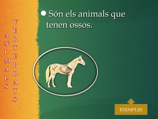 Són els animals queSón els animals que
tenen ossos.tenen ossos.
EXEMPLESEXEMPLES
 