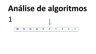 80 55 12 10 9 8 7 5 2 1
1
Análise de algoritmos
 