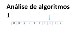 80 55 12 10 9 8 7 5 2 1
1
Análise de algoritmos
 