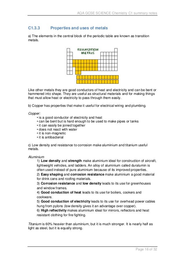 Aqa Gcse Science C1 Notes Aqa Gcse Science C1 Notes