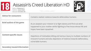 Assassin’s Creed & Gerbner’s Cultivation Theory
• Exposure to repeated patterns of representation over long periods of
tim...