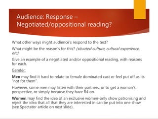 Oppositional Reading Media Text Example ASY1 C1SB Late Night Woman's Hour | PPTX