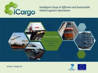 www.i-cargo.eu
Intelligent Cargo in Efficient and Sustainable
Global Logistics Operations
Semantics in iCargo
---
iCargo Training Series
webinar
26.06.2014
 