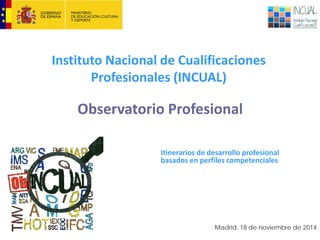 Instituto Nacional de Cualificaciones
Profesionales (INCUAL)
Itinerarios de desarrollo profesional
basados en perfiles competenciales
Madrid, 18 de noviembre de 2014
Observatorio Profesional
 