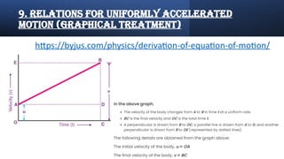 9. Relations for uniformly accelerated
motion (graphical treatment)
https://byjus.com/physics/derivation-of-equation-of-motion/
 