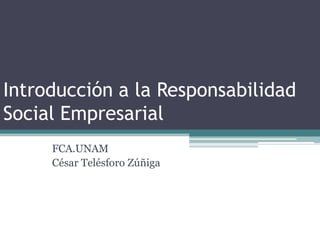 Introducción a la Responsabilidad Social Empresarial FCA.UNAM César Telésforo Zúñiga 
