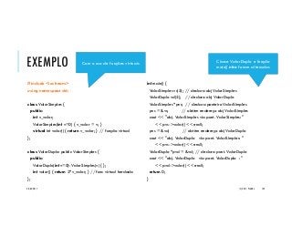 EXEMPLO
#include <iostream>
using namespace std;
class ValorSimples {
public:
int v_valor;
ValorSimples(int v=0) { v_valor = v; }
virtual int valor() { return v_valor; } // função virtual
};
class ValorDuplo: public ValorSimples {
public:
ValorDuplo(int v=0): ValorSimples(v) { };
int valor() { return 2*v_valor; } // func virtual herdada
};
int main() {
ValorSimples vs(5); // declara obj ValorSimples
ValorDuplo vd(5); // declara obj ValorDuplo
ValorSimples *pvs; // declara ponteiro ValorSimples
pvs = &vs; // obtém endereço obj ValorSimples
cout << "obj. ValorSimples via pont. ValorSimples: "
<< pvs->valor() << endl;
pvs = &vd; // obtém endereço obj ValorDuplo
cout << "obj. ValorDuplo via pont. ValorSimples: "
<< pvs->valor() << endl;
ValorDuplo *pvd = &vd; // declara pont. ValorDuplo
cout << "obj. ValorDuplo via pont. ValorDuplo : "
<< pvd->valor() << endl;
return 0;
}
20/04/2017 (C) 2017, PJANDL. 139
Com o uso de funções virtuais Classe ValorDuplo e função
main() não foram alteradas
 
