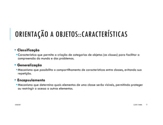C++::FUNÇÕES
Forma geral da definição:
tipoRetorno nome (listaParâmetros) corpoFunção
Onde:
 tipoRetorno especifica o tipo do valor
retornado pela função. O default é int;
qualquer outro pode ser escolhido; void indica
uma função sem valor de retorno.
 nome é o identificador da função, usado em
seu acionamento (chamada da função).
 listaParâmetros relaciona o tipo e nome dos
parâmetros opcionalmente recebidos pela
função.
 corpoFunção é o bloco de código associado.
Um trecho de código como segue:
int temp;
cout << "Digite um valor inteiro: ";
cin >> temp;
Pode ser convertido numa função como:
int leInteiro(char *msg) {
int temp;
cout << msg;
cin >> temp;
return temp;
}
20/04/2017 (C) 2017, PJANDL. 77
 