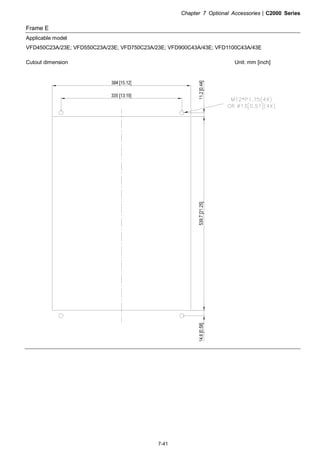 Chapter 7 Optional Accessories|C2000 Series
7-41
Frame E
Applicable model
VFD450C23A/23E; VFD550C23A/23E; VFD750C23A/23E; VFD900C43A/43E; VFD1100C43A/43E
Cutout dimension Unit: mm [inch]
 
