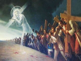 No Evangelho, Jesus anuncia aos discípulos a sua Paixão e Cruz
e avisa que o caminho dos discípulos é semelhante. (Mt 16,21-27)
- PEDRO não concorda e começa a "repreendê-lo".
- Jesus rejeita energicamente as insinuações de Pedro e diz:
"Afasta-se de mim, Satanás... não pensas as coisas de Deus..."
E acrescenta: "Se alguém quer me seguir, renuncie a si mesmo,
tome a sua CRUZ e me siga".
 