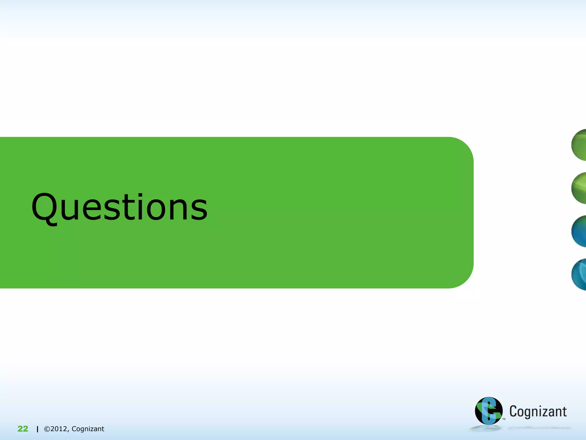 | ©2012, Cognizant| ©2012, Cognizant
Questions
22
 