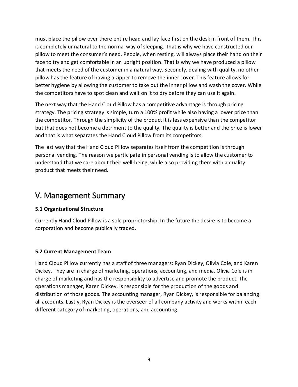 Business Plan Hand Cloud Pillow