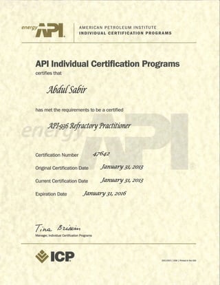 api certificate