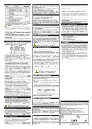 8) Programação do Alarme
O sistema de alarme possui 21 índices de programação, conforme tabela abaixo:
ATENÇÃO:
O Modo de Programação só poderá ser acessado quando a central
estiver DESARMADA.
Índice 01 a 06 - Cadastro de Telefones
Os Índices de 01 a 06 armazenam um número de telefone com até 22 dígitos cada
a serem chamados quando ocorrer violação ou ativação da função “Pânico”.
Na programação destes índices são utilizadas as seguintes teclas:
Teclas Função
Dígitos de 0 a 9
Insere Pausa de 2 Segundos
Insere o Dígito “ * ” no Telefone
Insere o Dígito “ # ” no Telefone
Apaga o conteúdo do índice atual
(somente nos índices de 01 a 06)
Quando se digita um número telefônico em um índice, com todos os 22 dígitos, não
é necessário pressionar a tecla de confirmação #, pois o próprio final deste índice
corresponderá ao fim do número (a central grava automaticamente seu conteúdo).
Confirma a gravação do número
digitado (se menor que 22 dígitos)
No exemplo abaixo, cadastramos o número “3407-4000” no Índice 01:
Acessar a
Programação Índice Número do Telefone Confirmar
Sair da
Programação
Chamando via PABX:
Acessar a
Programação Índice Número do Telefone Confirmar
Sair da
Programação
Chamadas Interurbanas:
Caso seja necessário programar um número telefônico de outra cidade ou região,
basta programar os dígitos como se fosse realizar esta chamada de um telefone fixo.
Observe abaixo o exemplo de como programar o Índice 03 para chamar, via DDD,
o número “(14) 3407-4000” utilizando a operadora “15”:
Acessar a
Programação Índice Número do Telefone Confirmar
Sair da
Programação
Acesse o índice desejado e digite: “0 + Código de Operadora + Número”.
Chamadas Especiais:
Algumas operadoras telefônicas oferecem pacotes de serviços onde é necessária
a digitação de um código para efetuar chamadas para celulares ou interurbanas.
Para isso, basta substituir o caracter “ ” pela tecla e o caracter “ # ” pela*tecla “TEST/TRBL”, digitando-as na posição onde devem ser inseridos os caracteres.
Acessar a
Programação Índice Número do Telefone Confirmar
Sair da
Programação
Nestes casos pode ser necessário programar alguns caracteres especiais antes do
número do telefone desejado, como “ ” (asterisco) e “ # ” (cerquilha).*
Apagar Telefones Programados:
Existem duas maneiras para eliminar um número de telefone programado:
1) Eliminando o telefone cadastrado no Índice 01 omitindo o número do telefone:
Acessar a
Programação Índice Número do Telefone Confirmar
Sair da
Programação
2) Eliminando o telefone cadastrado no Índice 03 com a tecla :*
Caso queira eliminar todos os números de telefone programados, repita qualquer um
destes processos para cada um dos os índices, de 01 a 06, para apagá-los um por vez.
1) Não informando nenhum número ao acessar o índice e confirmando;
2) Pressionando a tecla “ ” (asterisco) na posição do número telefônico.
*
<nenhum>
Observe os exemplos abaixo:
Índice 07 - Senha do Instalador
A Senha do Instalador é necessária para acessar o modo de programação da central
e é composta por 4 dígitos numéricos (valor de fábrica: 5656).
Recomenda-se alterar esta senha para uma outra de sua preferência, com 4 dígitos
numéricos, logo após o término da instalação para garantir maior segurança.
Para alterar a Senha do Instalador, proceda conforme descrito abaixo:
Acessar a
Programação Índice Nova Senha do Instalador
Sair da
Programação
Índice 08 - Senha do Usuário
A Senha do Usuário é utilizada para armar, desarmar e anular setores do alarme e é
composta por 4 dígitos numéricos (valor de fábrica: 7878).
Recomenda-se alterar esta senha para uma outra de sua preferência, com 4 dígitos
numéricos, logo após o término da instalação para garantir maior segurança.
Para alterar a Senha do Usuário, proceda conforme descrito abaixo:
Acessar a
Programação Índice Nova Senha do Usuário
Sair da
Programação
ATENÇÃO:
Não será possível acessar a configuração do alarme sem a Senha do
Instalador ! Uma vez alterada, memorize-a ou guarde em local seguro.
Confirmação
Automática
(6 bips)
Confirmação
Automática
(6 bips)
Índice 09 - Tempo de Entrada
O Tempo de Entrada permite ao usuário acessar o local protegido para desarmar a
central sem gerar disparo do alarme e é utilizado quando, por algum motivo, o sistema
não possa ser desativado pelo controle remoto.
O valor padrão de fábrica é “00” segundos (sem temporização de entrada).
Acessar a
Programação Índice Novo Tempo de Entrada
Sair da
Programação
Confirmação
Automática
(6 bips)
Este tempo pode ser definido entre “00” e “99” segundos e deverá permitir que um
usuário possa chegar até a central e digitar sua senha tranquilamente.
Índice 10 - Tempo de Saída
O Tempo de Saída permite ao usuário deixar o local protegido após armar a central
sem gerar disparo do alarme e é utilizado quando, por algum motivo, o sistema não
possa ser ativado pelo controle remoto.
Acessar a
Programação Índice Novo Tempo de Saída
Sair da
Programação
Este tempo pode ser definido entre “00” e “99” segundos e deverá permitir que um
usuário possa digitar sua senha e deixar o ambiente protegido tranquilamente.
Para alterar o Tempo de Entrada, execute os seguintes comandos:
O valor padrão de fábrica é “00” segundos (sem temporização de saída).
Para alterar o Tempo de Saída, execute os seguintes comandos:
Confirmação
Automática
(6 bips)
Índice 11 - Shutdown de Setor
Este recurso assegura que, após 4 violações consecutivas do mesmo setor, este seja
anulado automaticamente e deixe de gerar disparos até o desarme do sistema, quando
todos os setores anulados voltam a integrar o sistema normalmente.
Para habilitar ou desabilitar este recurso, utilize a tecla 1, que fará com que o LED
do “Setor 1” fique aceso (função habilitada) ou apagado (função desabilitada). Quando
este LED estiver de acordo com o desejado, pressione a tecla # para confirmar.
Índice 12 - Arme Automático
Acessar a
Programação Índice Confirmar
Sair da
Programação
Setor 1 Aceso = Habilitado
Setor 1 Apagado = Desabilitado
Este recurso faz com que o alarme seja armado automaticamente quando não houver
movimentação dos setores auto armáveis durante o tempo programado (Índice 14).
Para habilitar ou desabilitar este recurso, utilize a tecla 1, que fará com que o LED
do “Setor 1” fique aceso (função habilitada) ou apagado (função desabilitada). Quando
este LED estiver de acordo com o desejado, pressione a tecla # para confirmar.
Acessar a
Programação Índice Confirmar
Sair da
Programação
Setor 1 Aceso = Habilitado
Setor 1 Apagado = Desabilitado
Consulte a seção “5.1” para maiores informações sobre esta função, conhecida também
como “Arme por Não Movimento”.
Consulte a seção “5.2” para maiores informações.
Índice 13 - Bips de Arme e Desarme
Este recurso faz com que a central emita bips através da sirene para indicar o arme
e o desarme do sistema, conforme descrito na seção “7.3”.
Para habilitar ou desabilitar este recurso, utilize a tecla 1, que fará com que o LED
do “Setor 1” fique aceso (função habilitada) ou apagado (função desabilitada). Quando
este LED estiver de acordo com o desejado, pressione a tecla # para confirmar.
Acessar a
Programação Índice Confirmar
Sair da
Programação
Setor 1 Aceso = Habilitado
Setor 1 Apagado = Desabilitado
Índice 15 - Cadastro de Controles Remotos
Índice 16 - Cadastro de Sensores (Sem-fio)
Índice 17 - Apagar Controles Cadastrados
Ao acessar o Índice 17, TODOS os botões de controles remotos cadastrados no
sistema serão eliminados da memória.
Acessar a
Programação Índice
Sair da
Programação
Confirmação
Automática
(6 bips)
Apagar Todos os
Controles Cadastrados
Índice 18 - Apagar Sensores Sem-Fio Cadastrados
Ao acessar o Índice 18, TODOS os sensores sem-fio cadastrados no sistema serão
eliminados da memória.
Índice 20 - Falha ao Armar na Sirene
Índice 21 - Pânico Silencioso / Audível
10) Observações

 ATENÇÃO:
A ECP reserva o direito de modificar o conteúdo deste manual sem
prévio aviso !
Sempre execute todos os testes no sistema, nos controles remotos e sensores (arme, desarme,
violação de setores, disparo de sirene, comunicação e demais recursos) para certificar-se de que
a central foi instalada e programada corretamente.
Caso a central não funcione, verifique o estado dos fusíveis de proteção existentes na placa,
assim como a tensão da bateria, do transformador e da rede elétrica.
Se ocorrer problemas na comunicação, revise a instalação telefônica e realize testes utilizando
um telefone normal, chamando o número programado e observando se ele está respondendo.
Caso positivo, em seguida, reprograme os números nos índices correspondentes (de 01 a 06).
Não utilize sirenes de alta potência (cornetas) ou mais de 2 sirenes piezoelétricas sem fonte de
alimentação secundária !
Evite instalar dispositivos sem-fio próximos a superfícies metálicas, pois estas podem causar
interferência no sinal transmitido pelos mesmos.
A Central Alard Max utiliza protocolo de codificação HT6P20B com frequência de 433,92MHz.
Desta forma, qualquer outro equipamento que utilize estes padrões podem funcionar com a
central. Porém, recomenda-se executar testes de compatibilidade para garantir sua eficiência.
Quando for utilizar a função Pânico configurado como “Silencioso” (Índice 21), é aconselhável
desabilitar as funções “Bip de Sirene” (Índice 13) e “Falha ao Armar na Sirene” (Índice 20).
Isto deve ser considerado, pois durante uma situação de emergência pode haver o acionamento
acidental de um botão de controle remoto, ocasionando o arme/desarme do sistema, gerando
os respectivos bips de sinalização na sirene.
Acessar a
Programação Índice
Sair da
Programação
Confirmação
Automática
(6 bips)
Apagar Todos os
Sensores Cadastrados
Índice 19 - Discagem em Pulso / Tom (DTMF)
Acessar a
Programação Índice Confirmar
Sair da
Programação
Setor 1 Aceso = Tom (DTMF)
Setor 1 Apagado = Pulso
9) Características Elétricas
• Frequência de Recepção: 433,92 MHz.
• Protocolo de Transmissão: HT6P20B.
• Alimentação AC: Transformador 15VAC - 7 Watts.
• Alimentação DC: Bateria Selada 12 Volts 7Ah (não inclusa).
• Consumo: 4 Watts em Stand by.
• Limitador de Corrente para Carga de Bateria
• Proteção contra Inversão de Polaridade (Fusível Rápido de Vidro 3A).
• Proteção contra Curto-circuito da Saída +12V (Fusível Rápido de Vidro 2A).
Descricão
Memória Telefônica 01 (Nº do Primeiro Telefone)
Memória Telefônica 02 (Nº do Segundo Telefone)
Memória Telefônica 03 (Nº do Terceiro Telefone)
Memória Telefônica 04 (Nº do Quarto Telefone)
Memória Telefônica 05 (Nº do Quinto Telefone)
Memória Telefônica 06 (Nº do Sexto Telefone)
Senha do Instalador
Senha do Usuário
Tempo de Entrada
Tempo de Saída
Shutdown de Setor
Auto Arme por Ausência de Movimento
Bips na Sirene
<Reservado>
Cadastramento de Controles Remotos
Cadastramento de Sensores Sem Fio
Apagar Cadastro de Controles Remotos
Apagar Cadastro de Sensores Sem Fio
Discagem em Pulso / Tom (DTMF)
10
11
12
13
14
15
17
16
18
19
Indice
01
02
03
04
05
06
07
08
09
20
21
Sinalização de Falha ao Armar na Sirene
Pânico Audível / Silencioso
Padrão de Fábrica
<vazio>
<vazio>
<vazio>
<vazio>
<vazio>
<vazio>
5656
7878
00
00
Habilitado
Habilitado
Tom (DTMF)
Desabilitado
Audível
Desabilitado
#5656
Para acessar a programação do alarme, digite a tecla “#” e a senha do instalador,
conforme segue (exemplo com valores de fábrica):
0 a 9
Bypass
MEM/STAY
MEM/STAY
TEST/TRBL
*
*
#
01
01
#
#
#
#
#
#
#
#
#
#
#
#
#
#
#
#
#
#
#
#
34074000#5656
# 5656
# 5656
# 5656
# 5656
#5656
#5656
# 5656
# 5656
02
03
03
0151434074000
07 ????
????08
09 ??
10 ??
12
1
1
1
11
13
ATENÇÃO:
ATENÇÃO:
Não será possível acessar a configuração do alarme sem a Senha do
Instalador ! Uma vez alterada, memorize-a ou guarde em local seguro.
O Índice 14 não possui função nas centrais Alard Max e não deve ser
programado. Seu uso é exclusivo para as centrais Alard VOX.
Após cada sequência de comandos digitada na programação, a central emitirá uma
sinalização audível (bips no teclado), que indicará se o comando ou programação
foi aceita pelo sistema. Consulte o item “Buzzer” na seção “Sinalizações” para
obter maiores informações.
Quando o modo de programação é acessado, o buzzer emite 6 bips curtos (tom
de confirmação) e o LED “Linha” permanecerá piscando. Caso a senha digitada esteja
incorreta, será emitido um bip longo e o acesso à programação será negado.
As instruções de programação descritas a seguir detalham a configuração de cada
índice, individualmente. Usuários e instaladores experientes e familiarizados com o
produto podem realizar a programação de forma mais rápida.
Para abandonar o modo de programação, pressione a tecla “ ” (asterisco), até
*que o LED “Linha” pare de piscar. Caso nenhuma tecla seja pressionada em até 15
segundos, a central finaliza o modo de programação automaticamente.
Programação Rápida:
Em centrais telefônicas (PABX), será necessário digitar um comando para acessar
a linha externa e, em seguida, inserir uma pausa na discagem.
Observe o exemplo abaixo, onde programamos no Índice 02 o número de telefone
“3407-4000” via ramal, adicionando o “0” e a “Pausa” de 2 segundos antes do número:
Para gerar este tempo de pausa, pressione a tecla “BYPASS” no local onde ele deve
ocorrer. A discagem será interrompida por 2 segundos e retomada em seguida.
Caso necessário, é possível inserir mais de uma pausa em um mesmo número, de
2 segundos cada. Por exemplo: para gerar pausa de 6 segundos, pressione a tecla
“BYPASS” por 3 vezes, e assim por diante.
Para que um controle remoto funcione na central, é necessário cadastrar cada um dos
botões que ele possui.
• Cadastro de Controles Remotos para Armar/Desarmar o Setor 1:
Todo este procedimento deve ser realizado em, no máximo, 15 segundos, tempo em
que a central automaticamente finalizará o processo de cadastramento, emitindo um
bip de erro. Para sair da programação, pressione a tecla # novamente.
Observe abaixo um resumo da operação de cadastro dos controles remotos:
Acessar a
Programação
# 5656 15
Índice
#
Botão Pressionado
e Confirmação
Sair da
Programação
#+
Todo este procedimento deve ser realizado em, no máximo, 15 segundos, tempo em
que a central automaticamente finalizará o processo de cadastramento, emitindo um
bip de erro. Para sair da programação, pressione a tecla # novamente.
Observe abaixo o resumo da operação de cadastro dos sensores:
Acessar a
Programação
# 5656 16
Índice
#
Sensor Transmitindo
e Confirmação
Sair da
Programação
#+
Para que um sensor sem-fio funcione na central, é necessário cadastrá-lo previamente
no sistema. Realize esta operação próximo da central de alarme, para evitar que alguma
interferência prejudique o processo de gravação.
Ao acessar o Índice 16 a central passará a aguardar um sinal de sensor. Neste
momento, será necessário que o sensor transmita seu código para a central, o que
geralmente ocorre por 5 segundos após acionado e seu LED (no próprio sensor)
começa a piscar.
Se a central emitir um bip de erro, significa que o procedimento não foi executado
corretamente ou que o sensor já está cadastrado na central.
Recomendamos executar este procedimento com o sensor e a central de alarme
instalados o mais próximo possível de seus locais definitivos.
# 5656
# 5656
17 #
#
# #
18
Este índice configura o modo de discagem da central em Pulso (formato Decádico)
ou Tom (formato Multi-frequencial DMTF).
# 5656
Para selecionar o modo de discagem desejado, utilize a tecla 1, que fará com que
o LED do “Setor 1” permaneça aceso (discagem DTMF) ou apagado (discagem Pulso),
pressionando a tecla # em seguida para confirmar.
1
Antes de armar o sistema, verifique se as portas e janelas do ambiente estão fechados
e se o LED “Setor 1” está apagado.
Para isso, será necessário programar um tempo de saída (Índice 10) suficiente para
executar esta operação tranquilamente, sem ocasionar disparos.
Em algumas situações (controles remotos ou chave externa) o usuário pode não estar
próximo da central e, desta forma, não poderá ouvir esta sinalização de erro pelo buzzer.
Caso necessário, é possível reproduzir na sirene uma sinalização (3 bips curtos)
para informar “Falha ao Armar”.
Para habilitar ou desabilitar este recurso, utilize a tecla 1, que fará com que o LED
do “Setor 1” fique aceso (função habilitada) ou apagado (função desabilitada). Quando
este LED estiver de acordo com o desejado, pressione a tecla # para confirmar.
Acessar a
Programação
# 5656 20
Índice
##
Confirmar
Sair da
Programação
1
Setor 1 Aceso = Buzzer + Sirene
Setor 1 Apagado = Somente Buzzer
Mesmo quando precisar armar o sistema dentro do local protegido e deixá-lo logo em
seguida, feche o setor supervisionado, aguarde até que seu LED se apague, arme a
central e saia normalmente.
Este índice configura o modo de ativação da função “Pânico” acionado via controles
remotos. Quando definido como “Silencioso”, a central de alarme realizará as chamadas
telefônicas sem gerar disparo na sirene. Se definido como “Audível”, além de realizar as
chamadas, há o disparo imediato da sirene.
Para habilitar ou desabilitar este recurso, utilize a tecla 1, que fará com que o LED
do “Setor 1” fique aceso (Pânico Silencioso) ou apagado (Pânico Audível). Quando
este LED estiver de acordo com o desejado, pressione a tecla # para confirmar.
Acessar a
Programação
# 5656 21
Índice
##
Confirmar
Sair da
Programação
1
Setor 1 Aceso = Pânico Silencioso
Setor 1 Apagado = Pânico Audível
Acessando este índice a central passará a aguardar um sinal de controle.. Mantenha
pressionado o botão desejado do controle a ser gravado, para que a central capture seu
sinal.
Caso o LED “Setor 1” permaneça piscando, significa que a central não recebeu um
sinal válido do sensor e está em espera.
#5656 0B34074000
# 5656
# 5656 19
Ao ouvir os bips de confirmação, libere o botão do controle remoto. Se não der os bips
de confirmação, significa que o alarme ainda não identificou um
sinal de controle remoto válido e ainda está em espera. Se a central emitir um bip
de erro, significa que o procedimento não foi executado corretamente ou que o
botão utilizado já está cadastrado na central.
ATENÇÃO:
O sistema somente poderá ser armado quando o setor
estiver normalizado (LED do setor apagado no painel).
 