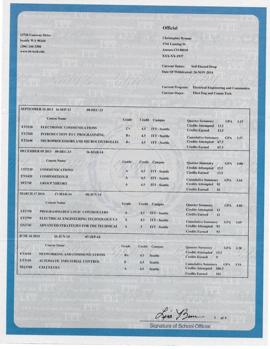 ITT Tech Transcripts