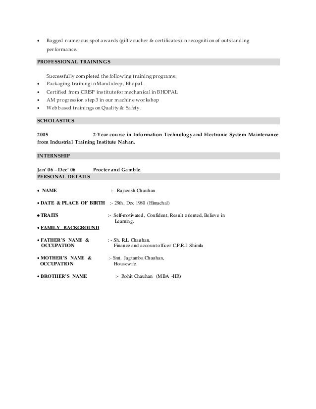 housewife resume