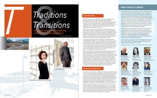 Since 2009, Purchase has welcomed more than 20 new full-time
faculty. According to Provost Fernandez, “These outstanding
educators, artists, and scholars have studied at a variety of dis-
tinguished institutions, including Harvard University, Princeton
University, Yale University, Stanford University, Duke University,
Columbia University, Dartmouth College, Rhode Island School of
Design, the University of California at Berkeley, Case Western
Reserve University, Temple University, the University of Miami,
New School University, the University of Pennsylvania, and the
Chelsea College of Art and Design in London, among many oth-
ers located across the United States and abroad.
“They represent a diverse range of fields, including art history;
arts management; dance; history; journalism; media, society,
and the arts; music studio production; new media; painting and
drawing; printmaking; sculpture; sociology; and theatre cos-
tume design. I am confident that their contributions will
enhance our academic programs and enrich the intellectual and
creative life of our academic community.”
For the most up-to-date list of all new Purchase faculty, please
visit: www.purchase.edu/Departments/AcademicPrograms/
Faculty/newfull-timefaculty-10-11.aspx
(Adapted from publication: New Full-Time Faculty 2009–2011, Editor: Theresa McElwaine)
PURCHASE | 17PURCHASE | 16
New directions
On the day after the Purchase Dance Company wrapped up its
annual production of The Nutcracker this past December,
Conservatory of Dance classes were cancelled. Instead of pursuing
business as usual, the conservatory’s leader, Wallie Wolfgruber,
scheduled a day of wellness and rejuvenation, offering sessions in
guided imagery, Trager Approach, Alexander Technique, yoga,
meditation, energy healing, and more.
With an M.F.A. in dance from NYU’s Tisch School of the Arts, 27
years of performance, worldwide instruction, and choreography
experience, as well as her own dance company, Wolfgruber reflects
a long-standing Purchase tradition of attracting excellent, accom-
plished, renowned faculty. She is also one of many newcomers on
campus who embody the spirit of optimism and growth that has
characterized Purchase since its founding 48 years ago.
“I’m really into helping dancers take better care of themselves,”
says Wolfgruber. “Right now our schedule is extremely full, which
is not unusual for B.F.A. dance programs but can be problematic if
students get overly stressed. We have classes from 8:30 a.m. to 9
p.m.—in one case even to 10:30 p.m. I question the benefit of over-
working the body all the time; you need rest, you need good nutri-
tion. You need a life outside the studio. You need balance. You
need a lot of things to inform you as an artist.”
She also is focused on the theoretical and practical questions that
have challenged the creativity of Purchase administrators and
faculty from the start: how best to merge the complementary—yet
often competing—forces of the professional arts programs with the
liberal arts and sciences, and how to do so in a world of limited
time and resources. “Even though it is difficult to fit everything
into the schedule, I understand that dance students need time to
take their liberal arts and science courses,” Wolfgruber says. “It is
important for them as future professional dance artists to take an
interest in the world at large, to be able to articulate their views
and express themselves well verbally and in written form.”
building on experience
As a newcomer to Purchase, Wolfgruber might be interested to hear
the views of a longtime faculty member such as John Howard, Ph.D.,
J.D., who came to Purchase in 1971 as dean of what was then the
division of social sciences, and who as a distinguished service pro-
fessor emeritus continues to teach in the School of Liberal Studies
and Continuing Education. Professor Howard remembers how the
college not only survived several rounds of state budget cuts—
including the infamous “doomsday budget” of 1971—but also grew
to become a thriving, first-rate cultural and academic institution.
“Different people had different conceptions of what this new insti-
tution would be,” Professor Howard remembers. “The core idea
was that it would be some combination of professional schools of
the arts along with a first-class letters and science program. The
particulars varied from person to person—different people had dif-
ferent perceptions of what the experiment was about.”
NEW FACULTY LINEUP
Marc Brudzinski
Lecturer in Language and
Culture/Literature
Appointed in 2009–10
PhD, Duke University
Peter Denenberg
Lecturer in Studio Production
Appointed in 2009–10
BPS, Empire State College,
State University of New York
Richard N. Gioioso
Lecturer in Sociology
Appointed in 2010–11
PhD, Florida International
University
Meagan E. Curtis
Assistant Professor of
Psychology
Appointed in 2010–11
PhD, Dartmouth College
Stella Ebner
Assistant Professor of
Art+Design (Printmaking)
Appointed in 2010–11
MFA, Rhode Island
School of Design
Maria Guralnik
Visiting Assistant Professor
of Arts Management
Appointed in 2009–10
MNO, Case Western
Reserve University
Antonio C. Cuyler
Assistant Professor of
Arts Management
Appointed in 2010–11
PhD, Florida State University
Christian J. Gay
Visiting Assistant Professor
of Cinema Studies
Appointed in 2009–10
PhD, University of Miami
Paula Halperin
Assistant Professor of
Latin American History
Appointed in 2010–11
PhD, University of
Maryland
Traditions
TransitionsAcademic excellence, creativity,
and the Purchase experienceT By Christina Horzepa
Wallie Wolfgruber, director, Conservatory of Dance
John Howard, Ph.D., J.D., founding faculty
member in social sciences
 