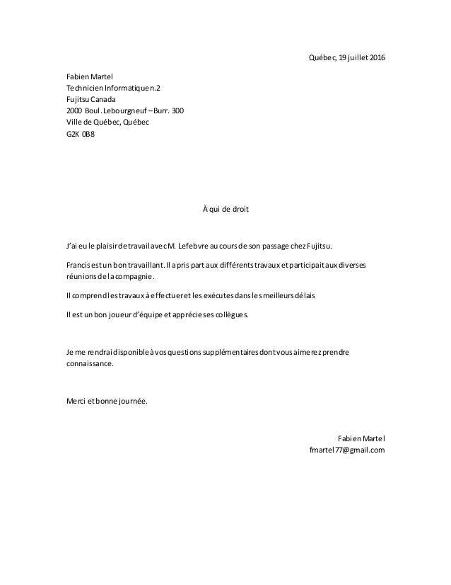 Lettre De Reference Modele